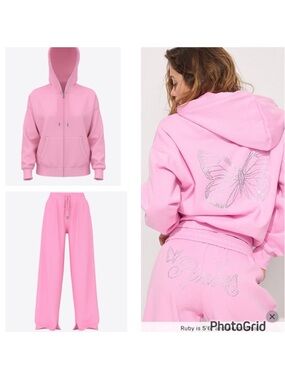 VS PINK PINK LOLLIPOP BUTTERFLY SWEATPANTS SET XXL NWT